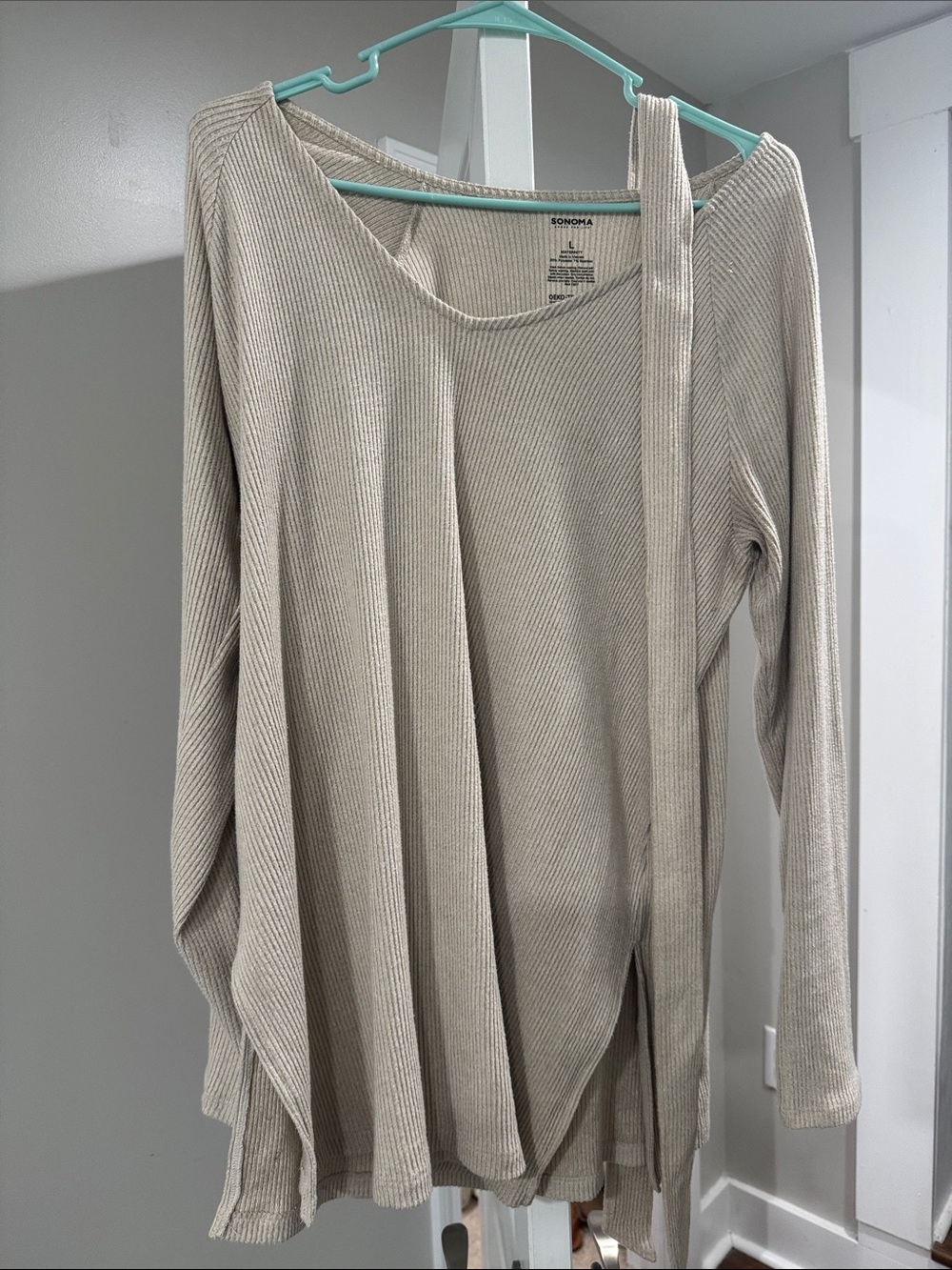 Maternity Sonoma Beige Ribbed Long Sleeve Tie-Front Tunic